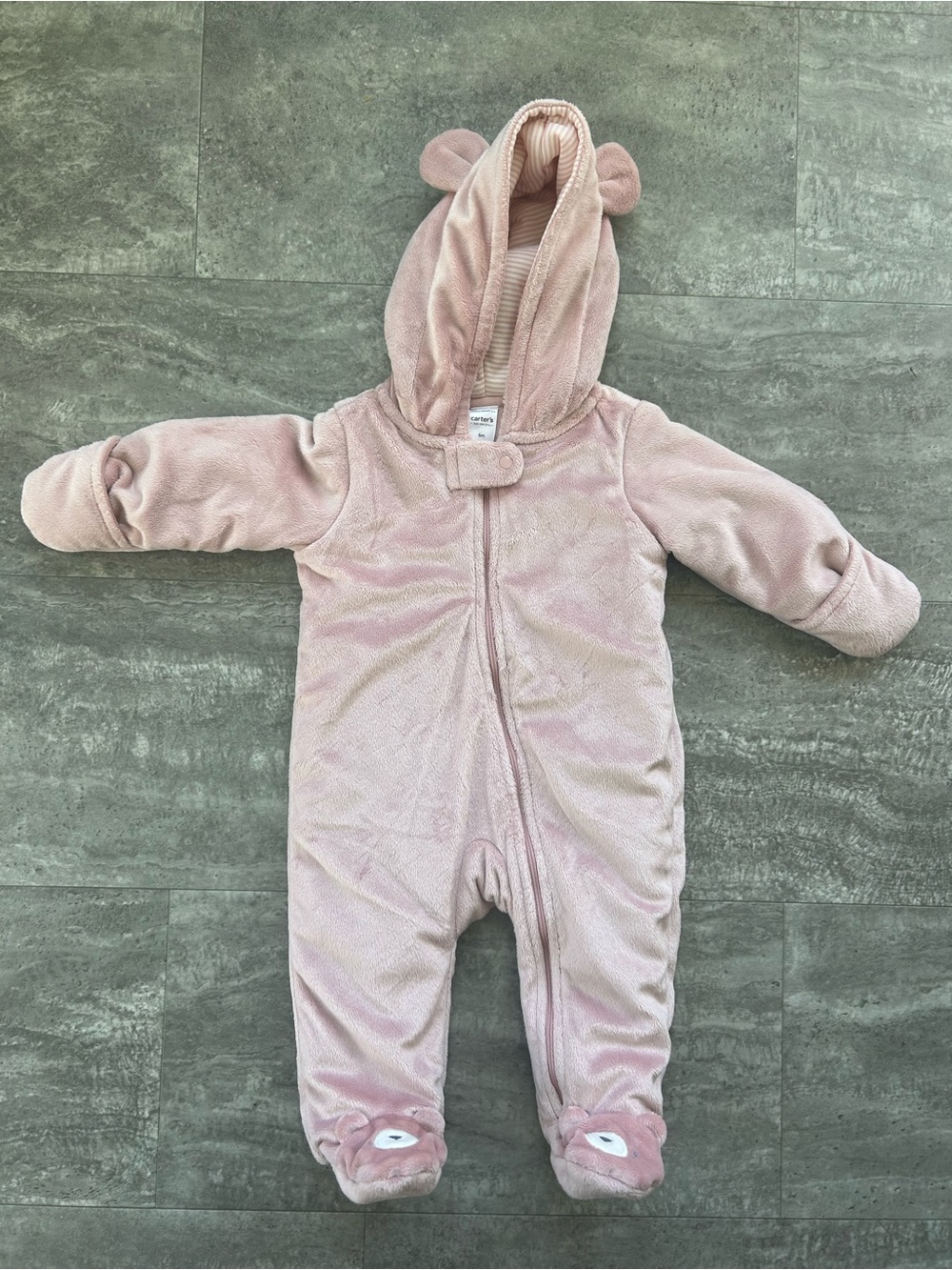 Carter's Light Pink Plush Hooded Footed One-Piece